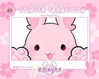 Twitch Stinger per lo streaming, Bacio di coniglietto Kawaii, Transizione animata con coniglio rosa, Overlay, OBS Streamlabs