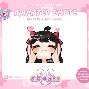 Emoji animado de Chibi Anime, Emoji de aplastamiento de cara, Emoji de San Valentín, Emoji de chica gamer de cabello negro kawaii / Emoji de Kick Streamer de Discord Youtube