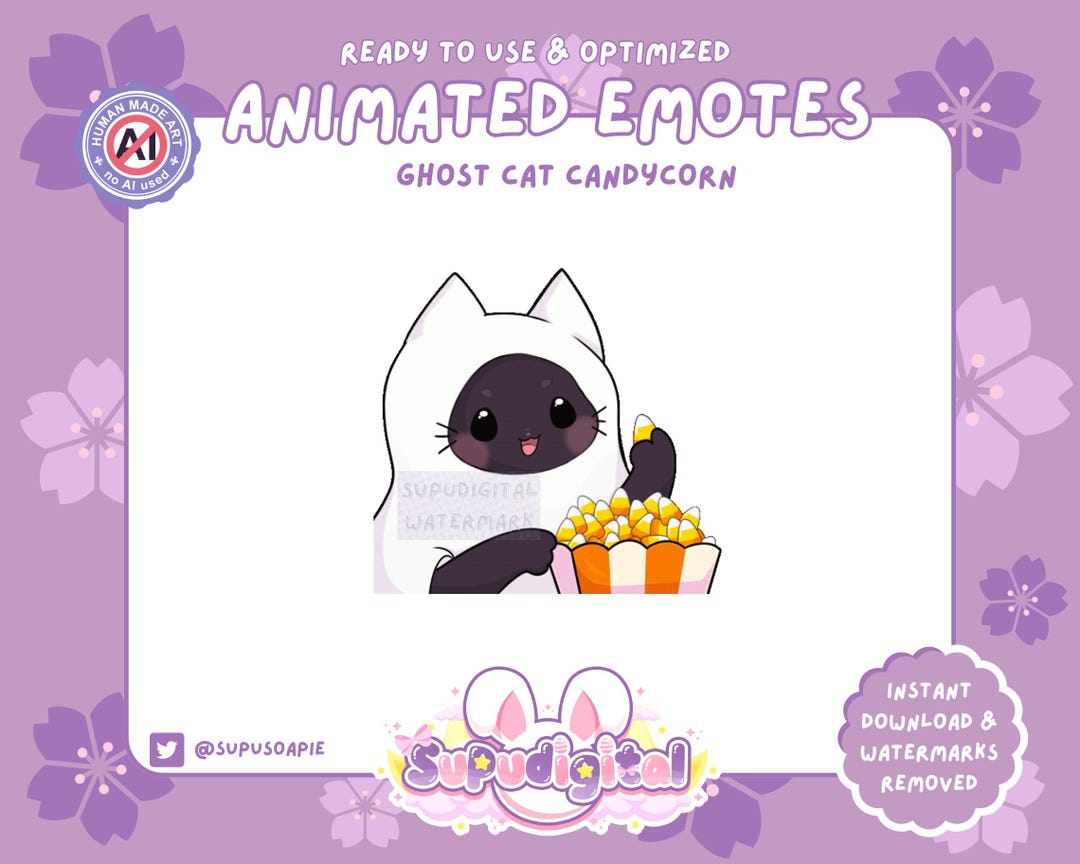 ANIMATED HALLOWEEN Twitch Emote, Ghost Black Cat Emote, Eat Candycorn