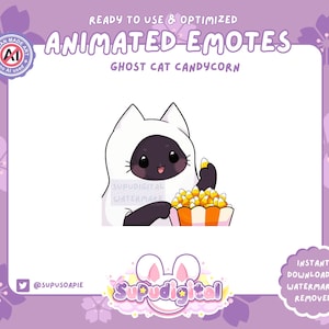 ANIMOWANA HALLOWEEN Twitch Emotka, Duch Czarnego Kota Emotka, Zjedz CandyCorn Popcorn Emotka | Discord Youtube Kick Streamer Emoji Emoticon GIF