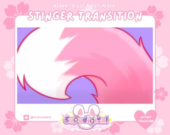 Twitch Stinger for Streaming - Pink Tail - Animated Stream Transition | Kick, OBS, Stream Assets, Stinger, Kawaii, wolf, cat, fox, YouTube