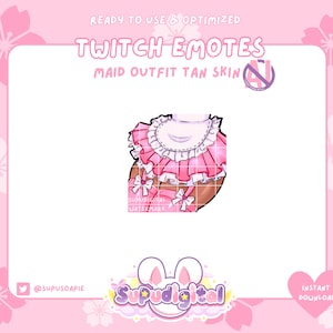 Cute Maid Twitch Emote, Pink Maid Emote, Tan Skin Girl Emote, Lewd Thighs Emote  | Twitch Discord Streamer Emoji