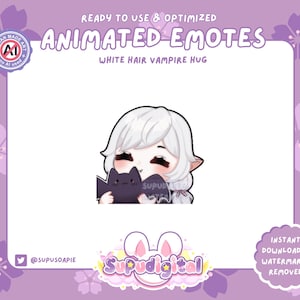 ANIMATED White Hair Girl Twitch Emote, Hug Cuddle Plush Emote, Halloween Gamer Vampire Witch Goth Girl | Discord Tiktok Kick Streamer Emoji
