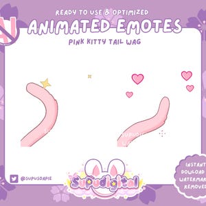 ANIMATED Tail Wag Twitch Emote Pink Kitty Cat Emote Pink Kawaii Aesthetic | Cute Discord Kick Youtube Emoji for Streamers & Vtubers