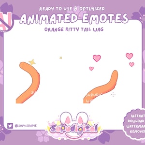 Emoji animado de meneo de cola para Twitch, emoji de gatito naranja pelirrojo, emoji estético kawaii rosa / emoji lindo de patada en Discord para streamers y Vtubers