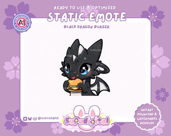 Black Dragon Twitch Emote Furry Hungry Eat Snack Burger Emotes: Discord Streamer Emoji