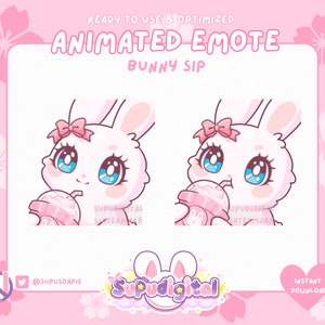 ANIMOWANY Króliczek Emotka Sip Hydrate 90s Anime Style | Twitch Kick Discord Streamer Vtuber