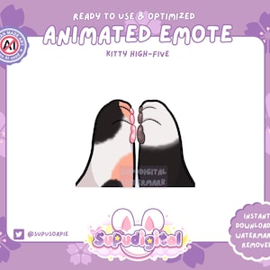 May include: Animated emote of two cartoon kitty paws giving a high five. The paws are pink, white, and black.