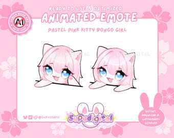Kawaii Cat Girl Animated Bongo Twitch Emote, Chibi Anime Pastel Pink, Discord Streamer Emotes