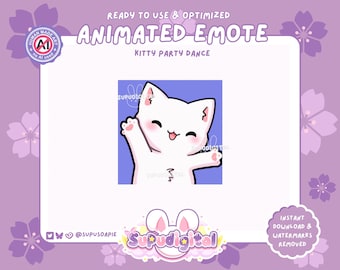 Cat Dance Twitch Emote Funny Party Animated Emotes White Kitty: Discord/Youtube/Kick Emoji for Streamers