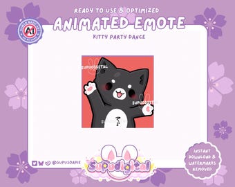 Cat Dance Twitch Emote Funny Party Animated Emotes Tuxedo Kitty: Discord/Youtube/Kick Emoji for Streamers