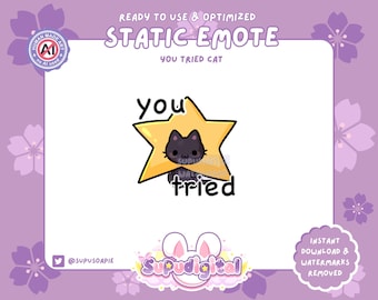 Funny Twitch Emote You Tied Star Meme Kawaii BlackCat: Static Discord/Youtube/Kick Emoji for Streamers