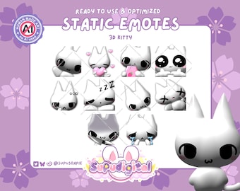 White Kitty Twitch Emote Pack AestheticCore 3D Cat Meme Emotes Discord Youtube Streamer Emoji