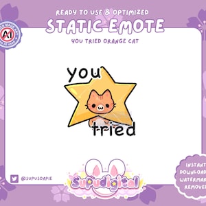 Funny Twitch Emote You Tied Star Meme Kawaii GingerCat: Static Discord/Youtube/Kick Emoji for Streamers