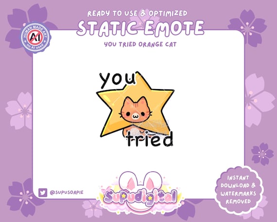 Funny Twitch Emote You Tied Star Meme Kawaii GingerCat: Static Discord/Youtube/Kick Emoji for Streamers