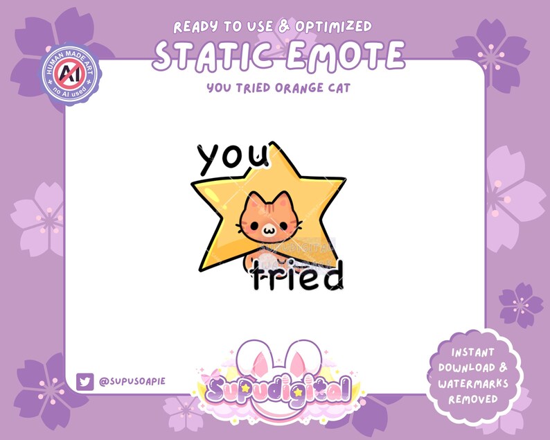 Emote "Engraçado você tentar" (Funny You Tried) para Twitch, Emotes de Gato Laranja Kawaii, Discord, Emoji de Streamer imagem 1