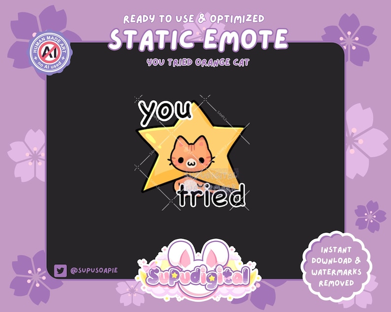 Emote "Engraçado você tentar" (Funny You Tried) para Twitch, Emotes de Gato Laranja Kawaii, Discord, Emoji de Streamer imagem 2