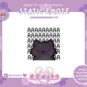 面白い Twitch 絵文字、ああああ叫ぶ絵文字、かわいいちび黒猫絵文字 | Discord ステッカー Youtube Kick ストリーマー Vtuber 絵文字