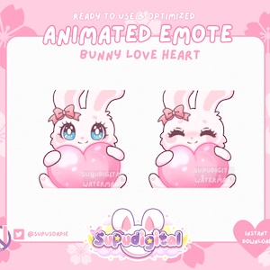 ANIMOWANY Króliczek Emotka Różowe Serce Miłości Styl Anime Lat 90. | Twitch Kick Discord Streamer Vtuber