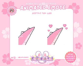 Cute Dragon Twitch Emote, Pink Reptile Lizard ANIMATED Tail Wag Emote | Cute Discord Stickers, Youtube Kick Emojis for Streamers and Vtubers