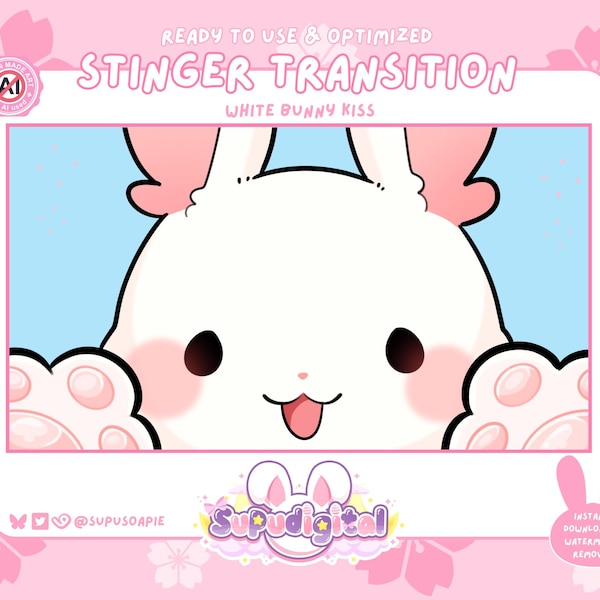 Twitch Stinger for Streaming, Cute Bunny Kiss, White Rabbit Animated Transition | Twitch Youtube Kick Streamer, OBS Streamlabs Stinger