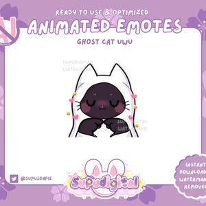 ANIMOWANA HALLOWEEN Twitch Emotka, Emotka Ducha Kota, Słodka Czarna Emotka Kota, Emotka Rumieniec Uwu | Discord Youtube Kick Streamer Emoji Emoticon GIF