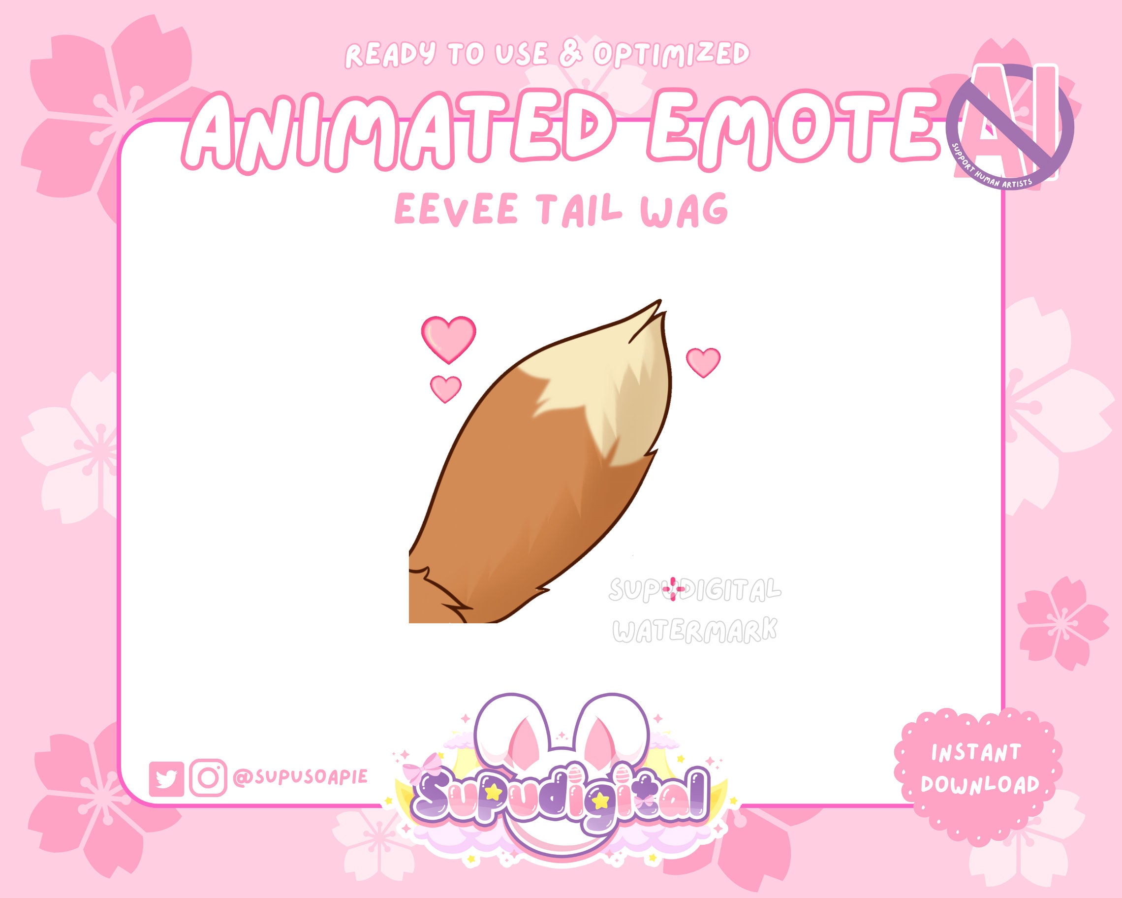 ANIMATED Eevee Twitch Emote | Fennec Fox Tail Wag Emote | Kick Discord Streamer | cute, kawaii, fox animal, kemonomimi, neko