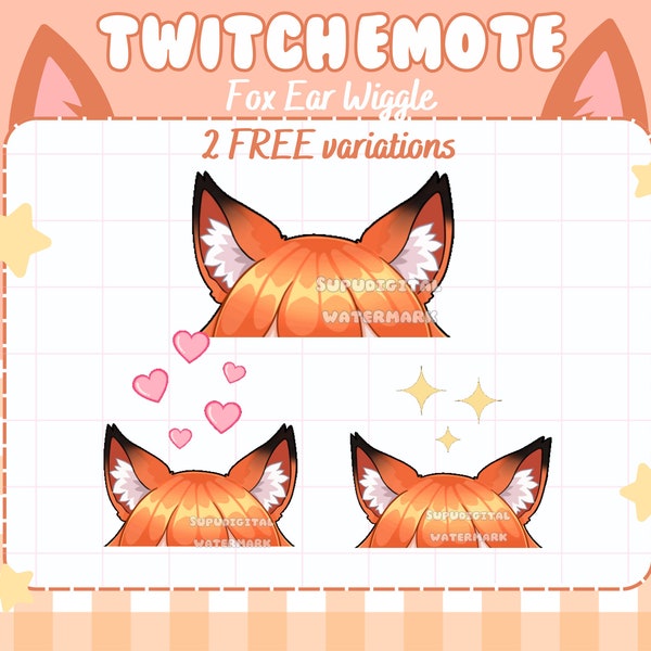 ANIMIERTE Fuchs Orange Ohr Wiggle Zucken Discord Streamer Emote | GRATIS Herzen & Glitzer | niedlich, kawaii, wolf, katze, tier, kemonomimi, neko