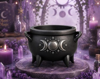 Witch Cauldron Planter STL, Triple Moon Planter, Gothic Decor, Wiccan Planter Pot, Halloween Decor, Fantasy STL File