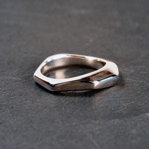 Asymmetrical Signet Silver Ring: Modern Minimalist Band
