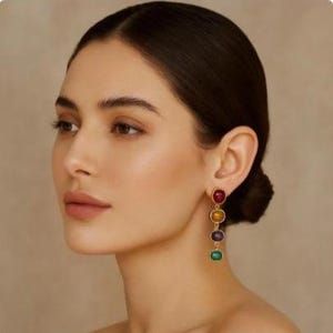 Multi Gem Stone Drop Earrings Large 18K Gold Plated Statement Earrings Natural Multi Color Stone Jewelry MODERN Rainbow Hanging Gold Earring