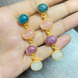 Natural Carnelian Drop Earrings | 18K Gold Plated Statement Dangle Earrings | Large Gemstone Jewelry Gift for Women Fashion Lovers