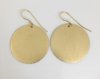 Gold Disc Dangle Earrings | Large Geometric Statement Earrings | Modern Minimalist Jewelry Gift for Women Fashion