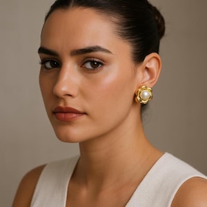 White Pearl Earring Statement Stud 18K Gold Plated Jewelry Natural Gem Freshwater Pearl Flower Earring MODERN Small Vintage Gold Dainty Stud