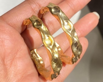 Hammered Hoop Earrings | Large 18K Gold Plated Statement Hoops | Vintage Chunky Jewelry Gift for Women