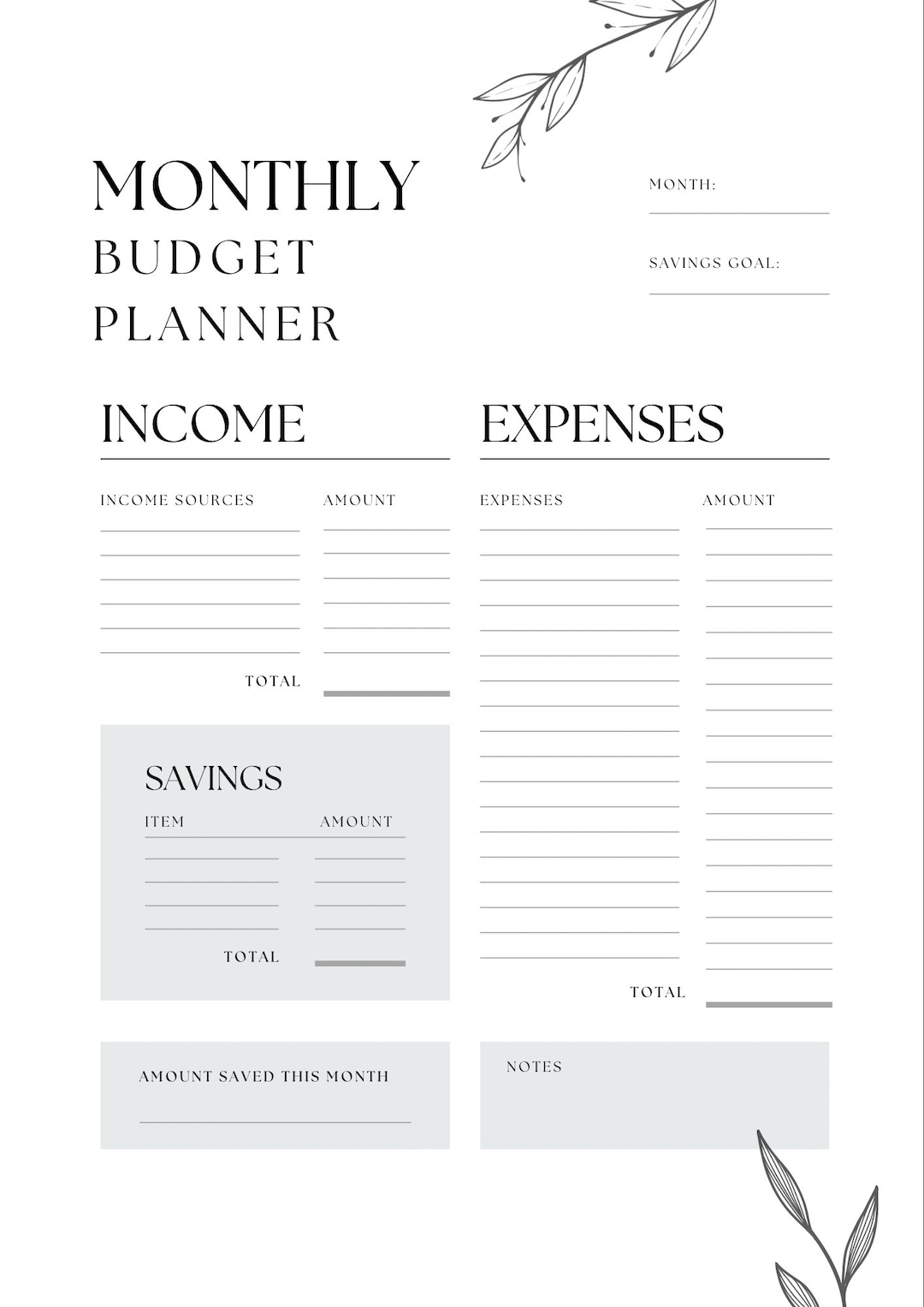 Printable Monthly Budget Planner Etsy