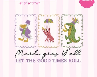 Mardi Gras maskinbroderidesign | Låt de goda tiderna rulla | 4x4 5x5 6x6 7x7 8x8