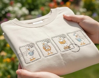 Broderidesign med gåsbokstämpel, rolig boklig digital fil, bibliotekspräglingsmönster, maskinbroderi Pes Dst Emb Jef-fil
