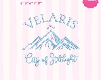 Velaris City of Starlight Broderidesign | Maskinbroderimönster för fantasiberg | 10–20 cm