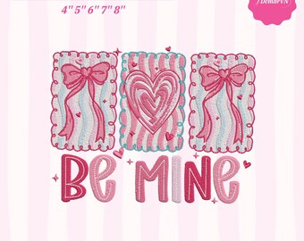 Be Mine broderidesign, Alla hjärtans dag-hjärta rosettlapp, kokett kärleksbroderifil, söt romantisk maskinbroderi
