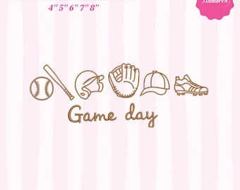 Broderidesign för baseboll på matchdag | Broderi av basebolllinjekonst | Maskinbroderifil för sporter | Broderi av skjorta, mössa och tyg | 10–20 cm