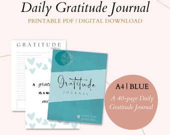 A4 Daily Gratitude Journal - 40-Page Digital Download / Printable PDF - Blue