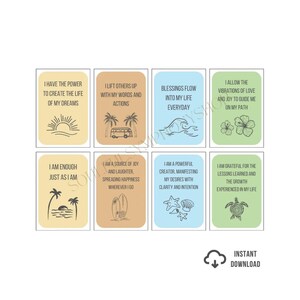 Juego de barajas de afirmaciones positivas para imprimir, cartas de tablero de visión de la ley de la atracción, cartas de afirmación de vibraciones positivas, kit de baraja de positividad