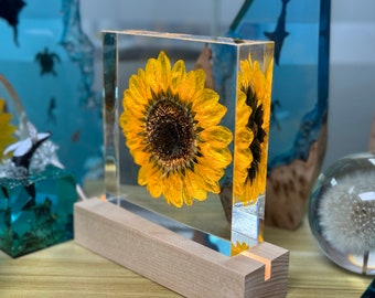 Real Sunflower Block, Resin Paperweight, Sunflower Night Light, Sunflower Ornament, Natural Gift, Birthday Gift,Gift for Her, Home Decor