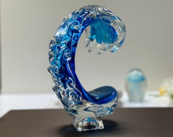 Handmade glass waves,marine decorations, abstract crafts,home decoration,Hand Blown Glass,diorama ocean,deep ocean decor,modern art