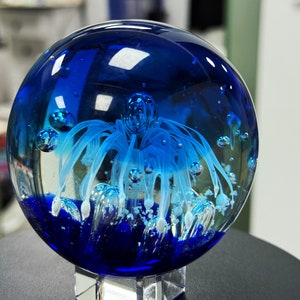 Hand blown glass art,glassblowing,Round Paperweight,Teardrop Paperweight,Glass Art Sculpture,Glass Art,home decor,anniversary gift,diorama Gradient blue