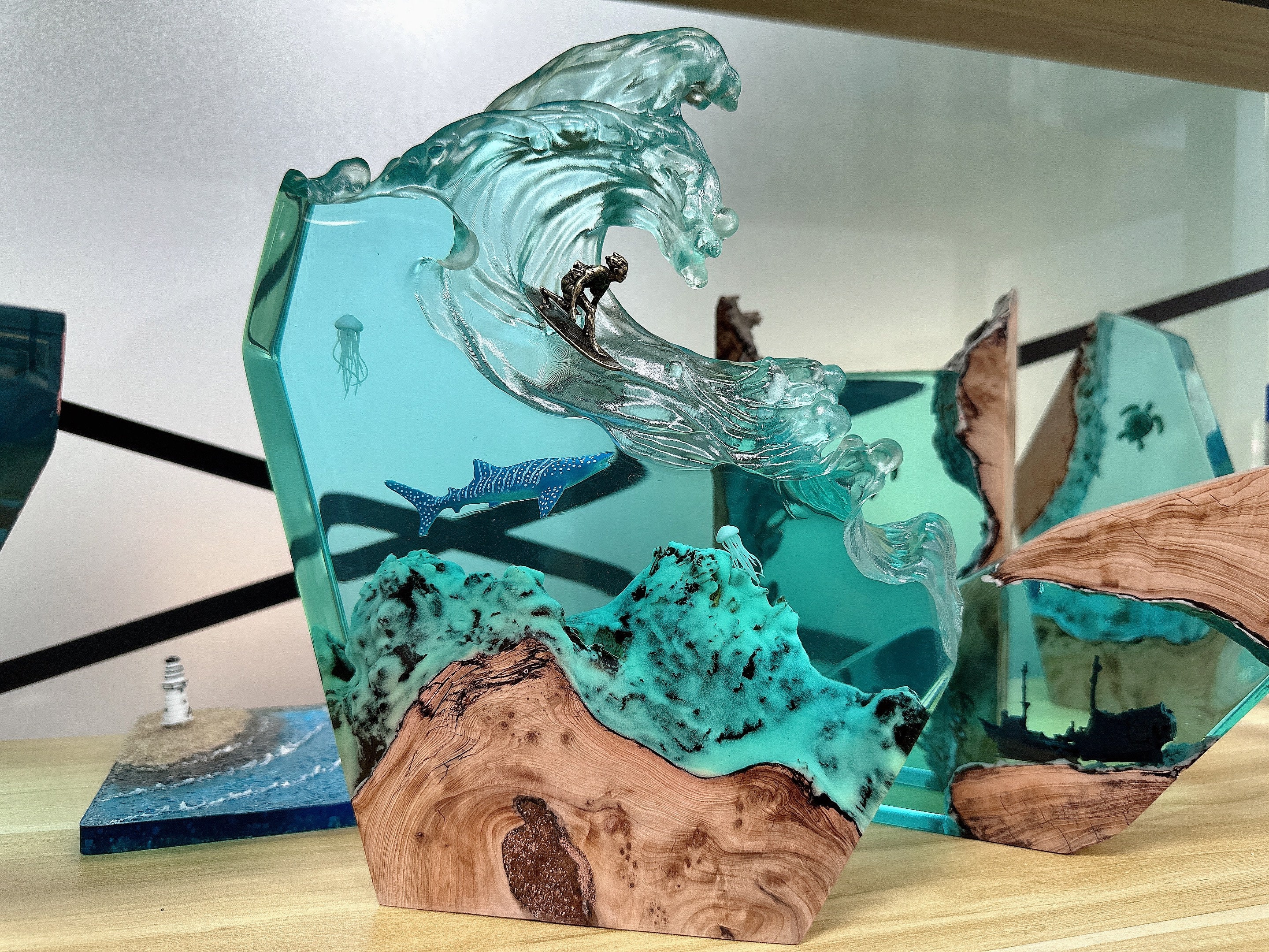 Ocean Wave Walnut Resin Side Table – Crafted by Rachel