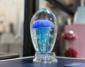Handmade Crystal Glass Glow in the dark 3D Jellyfish, handmade glass blown jellyfish,Handblown Art Glass,Art Figurine,Paperweight,Nightlight