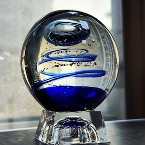 Hand blown glass art,glassblowing,Round Paperweight,Teardrop Paperweight,Glass Art Sculpture,Glass Art,home decor,anniversary gift,diorama Blue vortex
