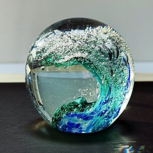 Hand blown glass art,Clear glass paperweight,wave sculpture,glass figures,glassblowing,Round Paperweight,Teardrop Paperweight,Home Decor